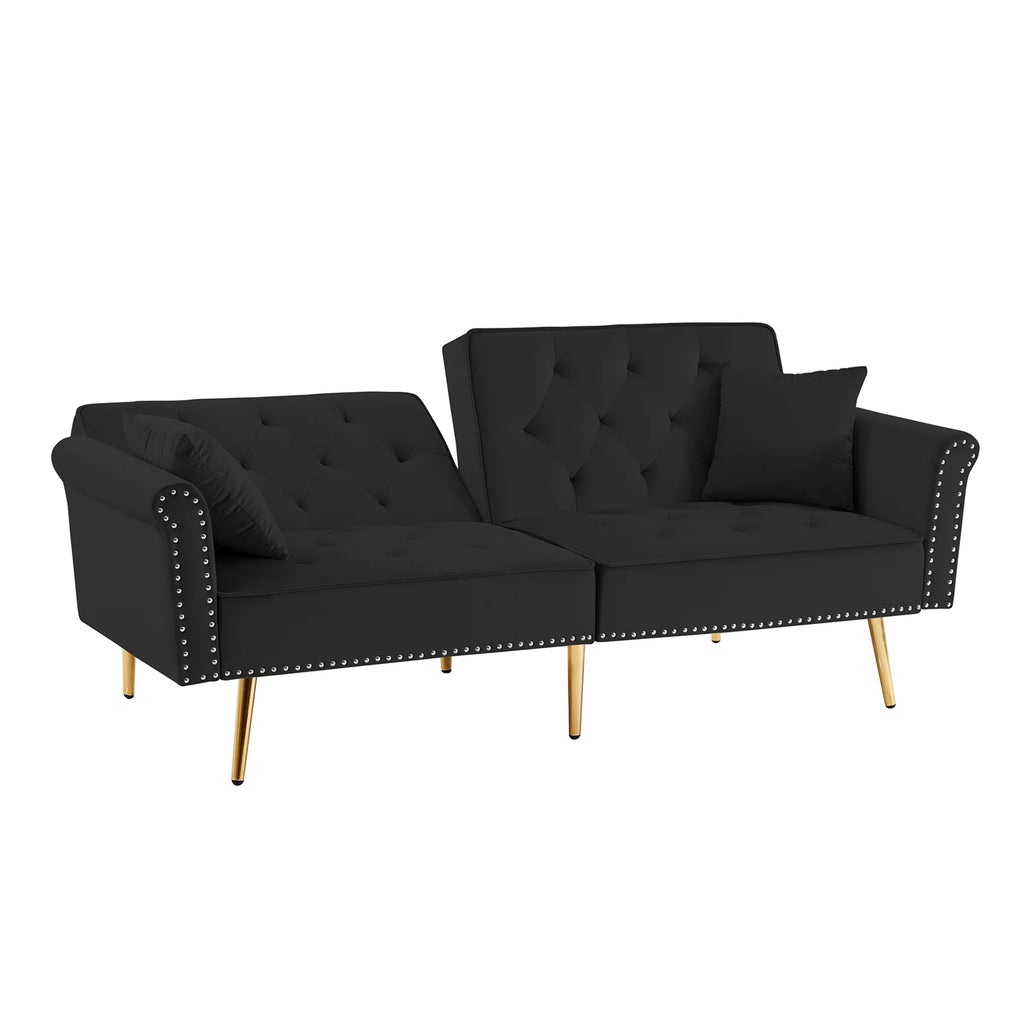 Black Velvet Tufted Futon Sofa Bed U663464