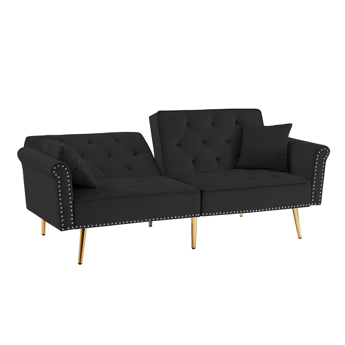 Black Velvet Tufted Futon Sofa Bed U663464