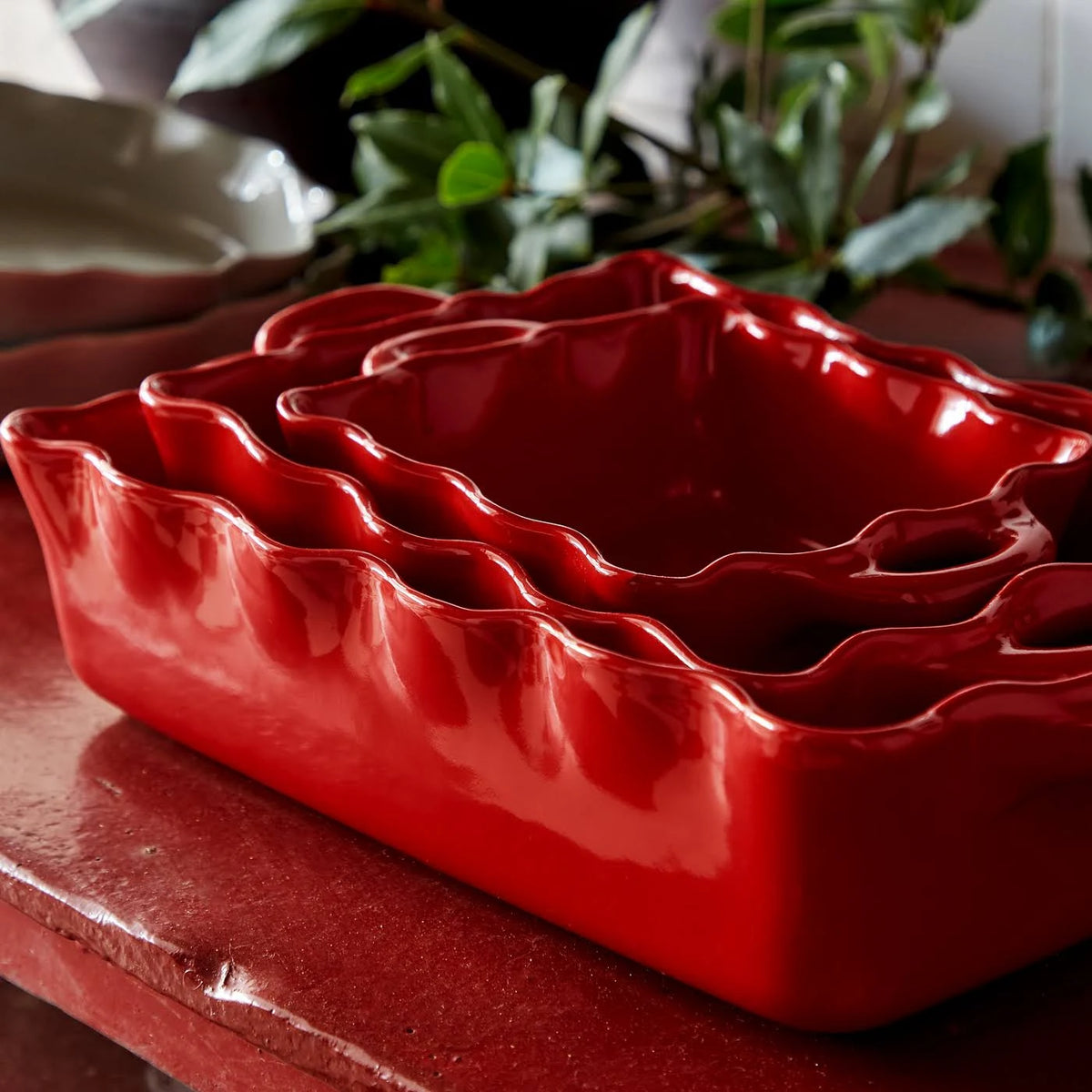 Red Ruffled Rectangular Baker L807155