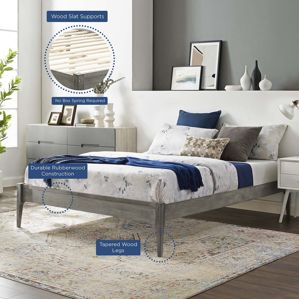 Twin Size Wood Platform Bed Frame I53884