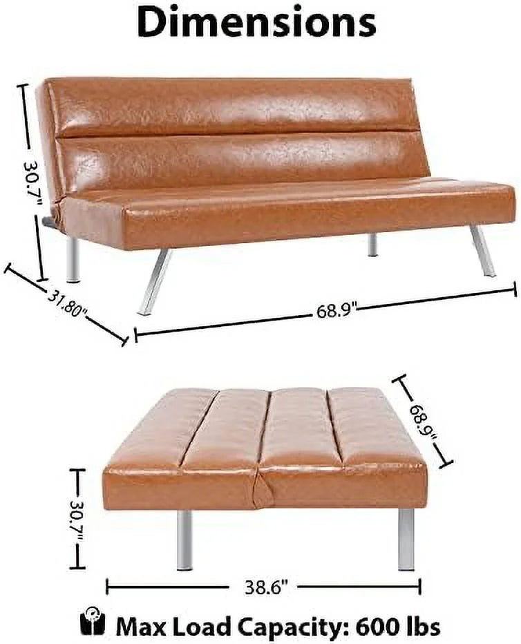 Caramel Leather Futon Sofa Bed Y398052