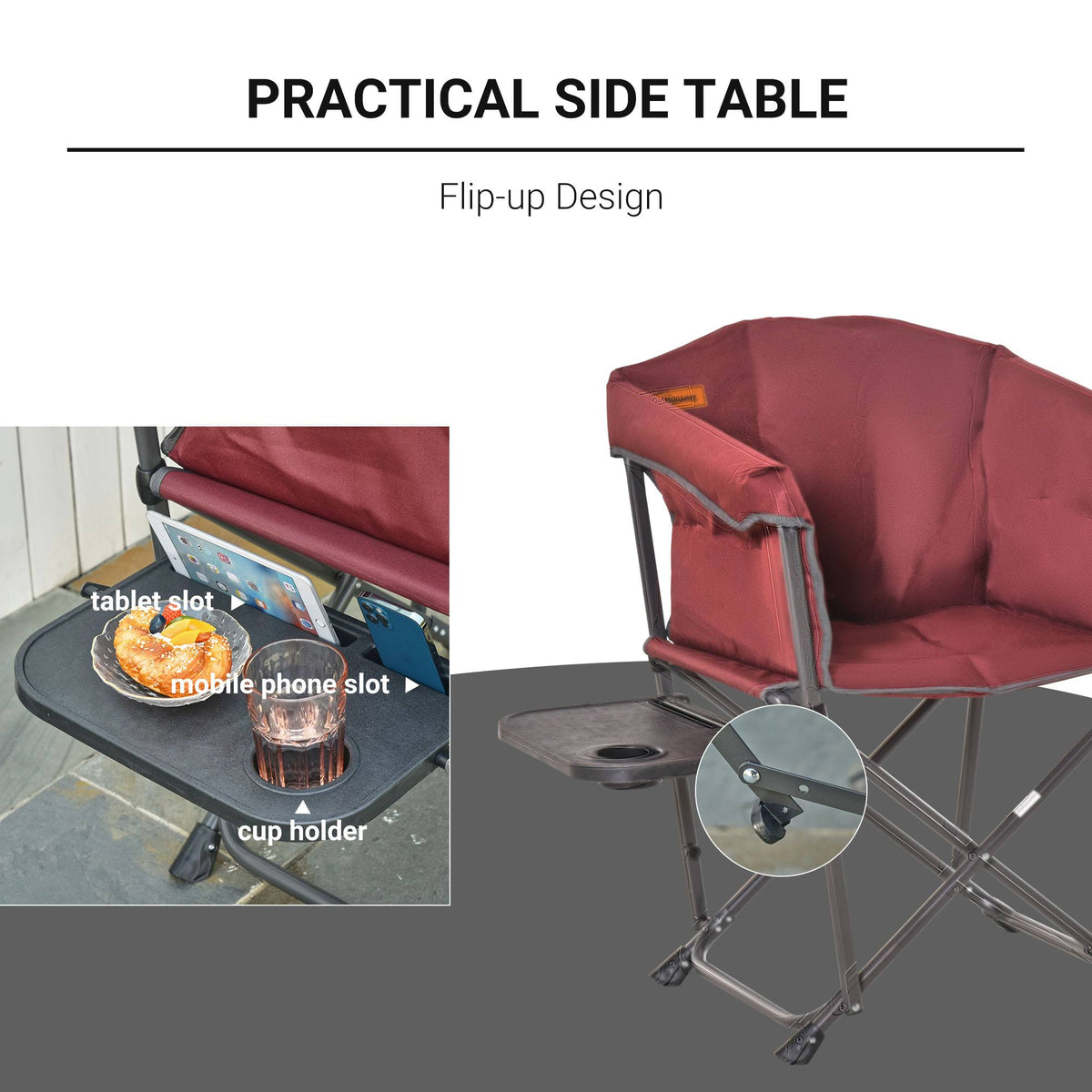 Red Oversize Padded Director Chair with Side Table O890673