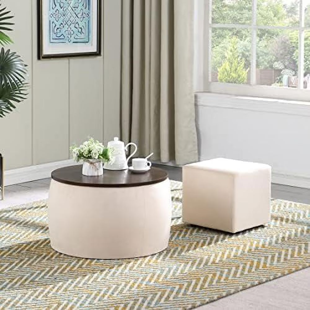 Round Velvet Ottoman with Wooden Lid J91789