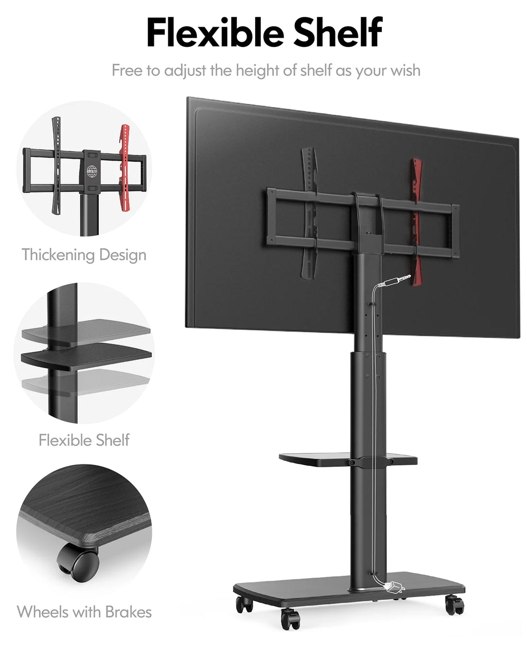 Black TV Stand with Swivel Mount and Adjustable Shelf R4815