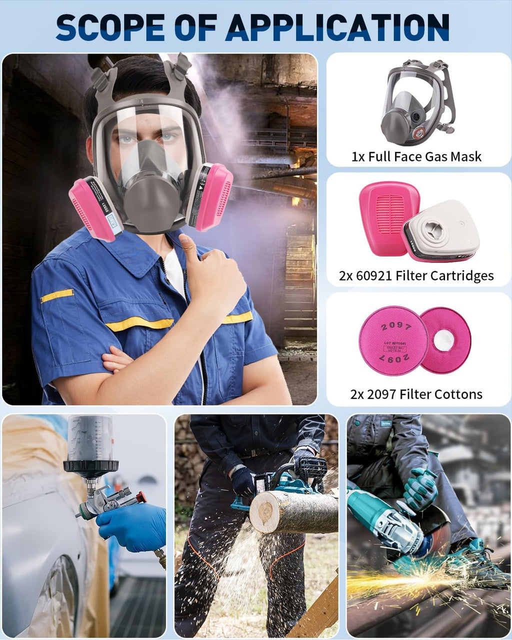 Reusable Full Face Respirator Mask with Filters Y31678