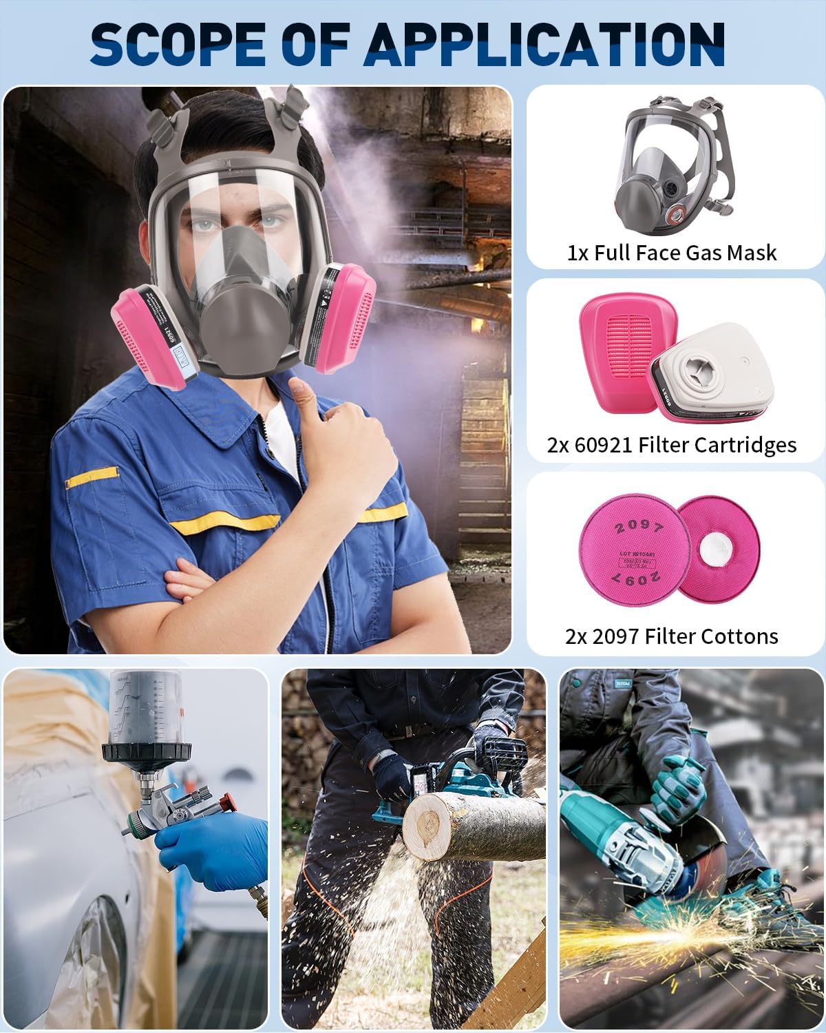 Reusable Full Face Respirator Mask with Filters Y31678
