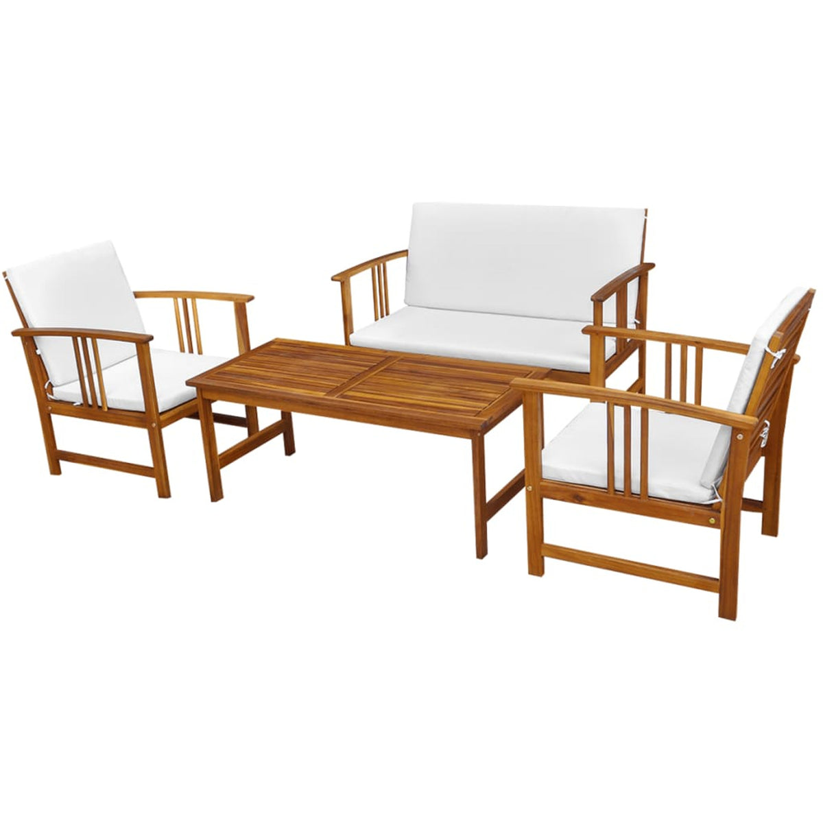 4 Piece Acacia Wood Outdoor Sectional Sofa Set with White Cushions M86256