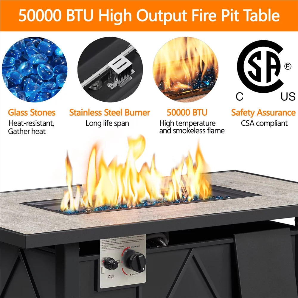 43″ Metal Fire Table with Ceramic Top & Cover L715