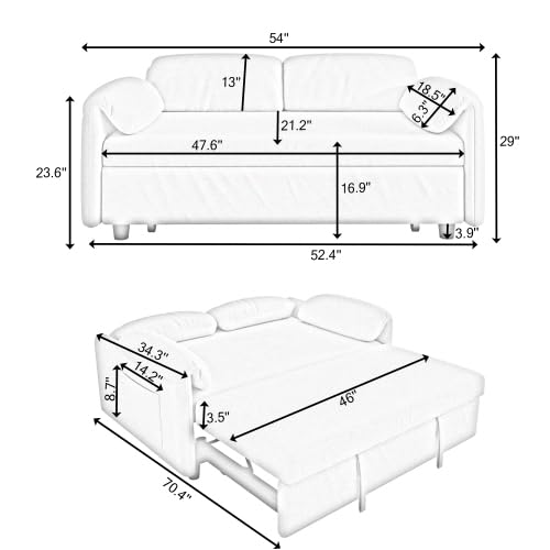 54'' Velvet 2-Seater Pull Out Sofa Bed with Storage Pockets D866193