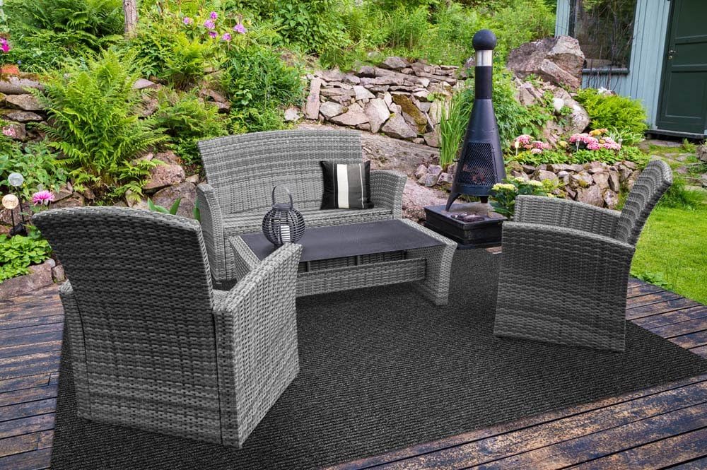 Heavy-Duty Ribbed Indoor Outdoor Carpet with Rubber Marine Backing - Charcoal Black - 6 Feet X 15 Feet Q4300