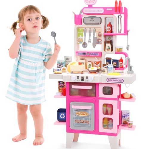Pink Kids Play Kitchen Set with Sound & Light V4978
