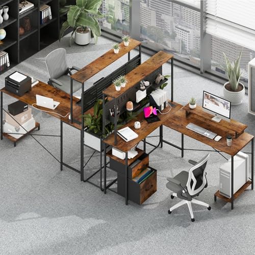 L Shaped Gaming Desk with LED Lights & Power Outlets T2623