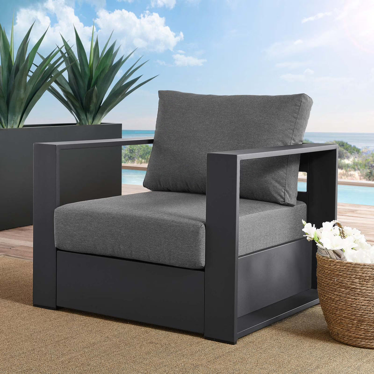 Powder-Coated Aluminum Armchair in Gray Charcoal U562