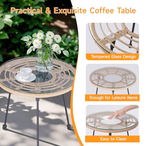 3 Piece Beige Wicker Patio Bistro Set with Cushions G798998