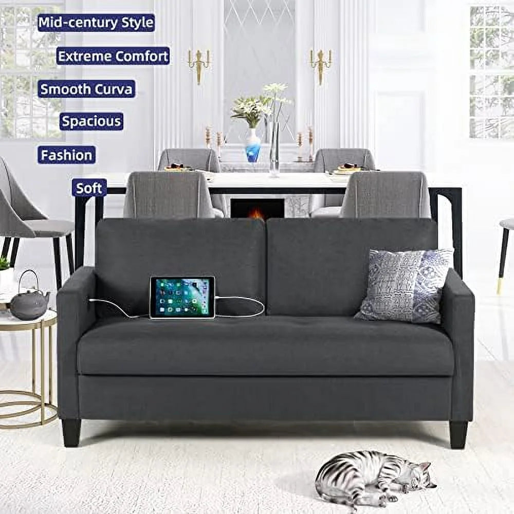 72" W Fabric 3 Seater Couch with 2 USB R307