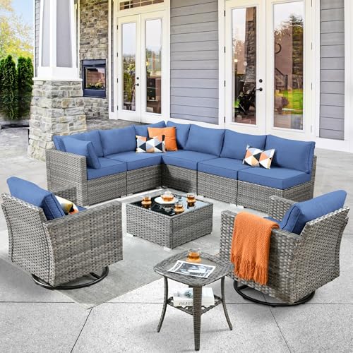 11 Piece Outdoor Patio Furniture Set with Fire Pit Table Dark Grey O848424