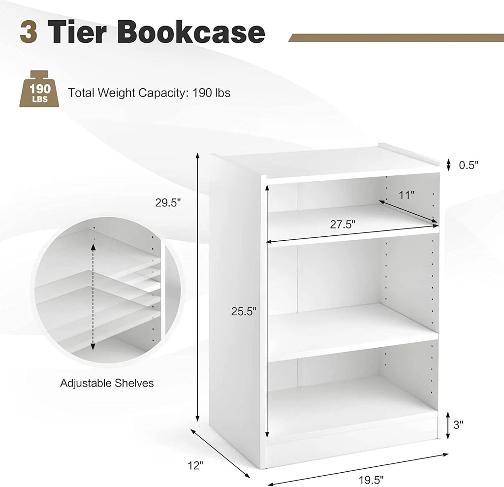 3-Tier Open Bookcase with Adjustable Shelves D847
