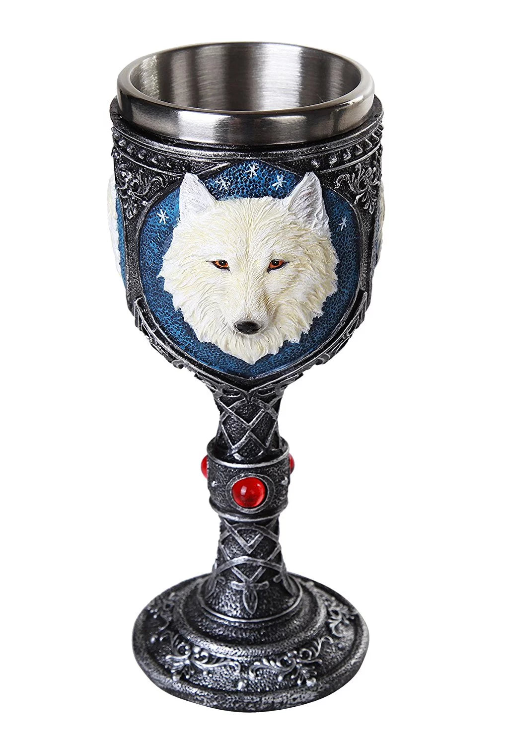 White Wolf Celtic Wine Chalice Goblet with Red Gemstone N692