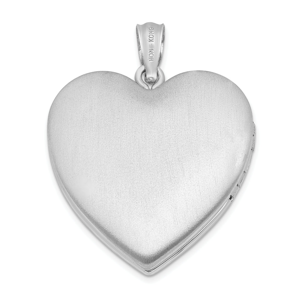 Sterling Silver Rhodium-plated Dove Cross Heart Locket E7147