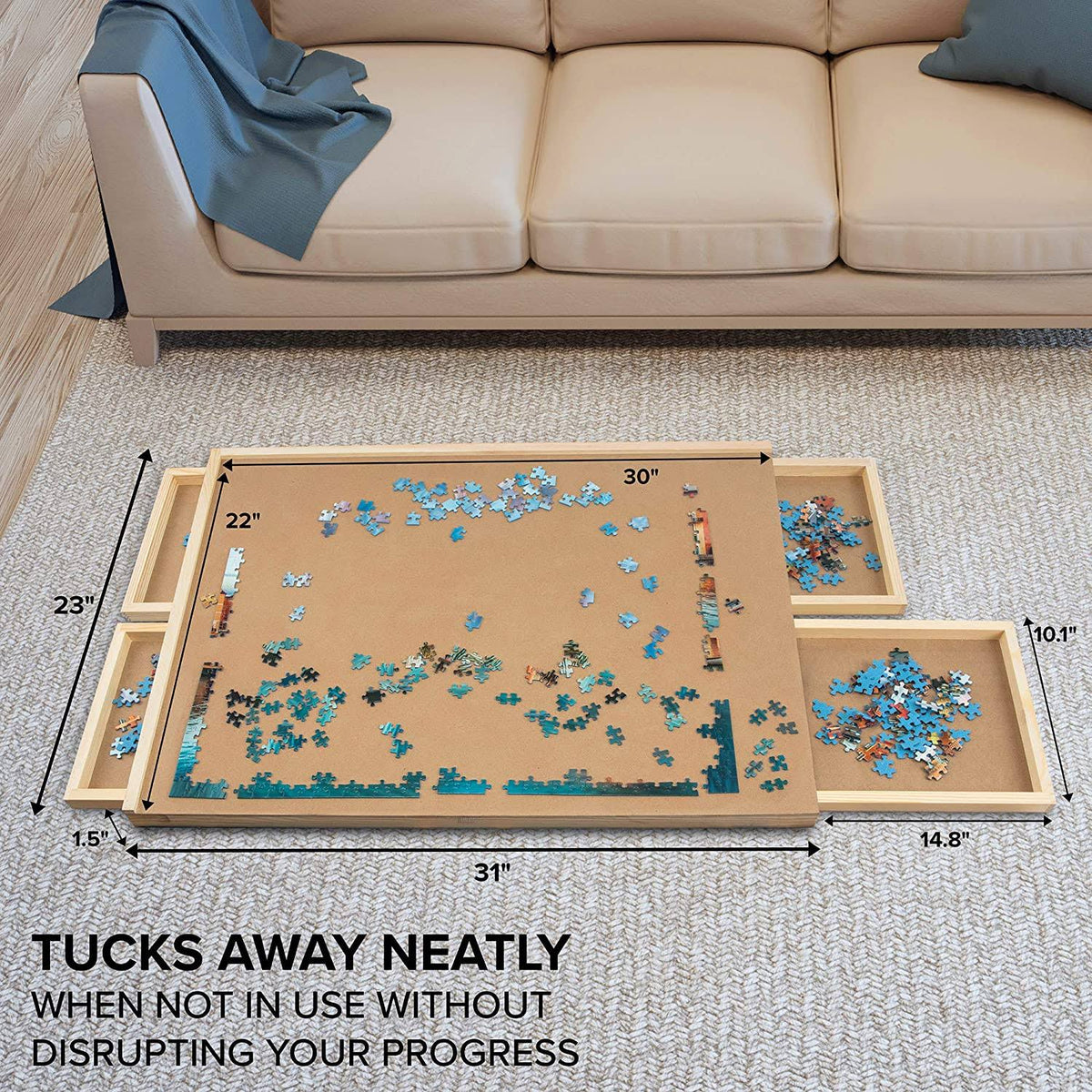 1000 Piece Wooden Puzzle Board with 4 Drawers Y32816