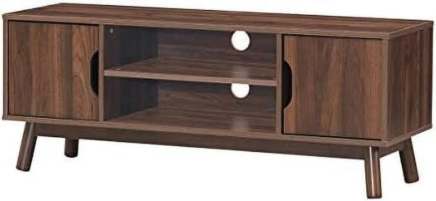 Mid-Century Wooden TV Stand with 2 Cabinet Doors and 2 Open Shelves C229482