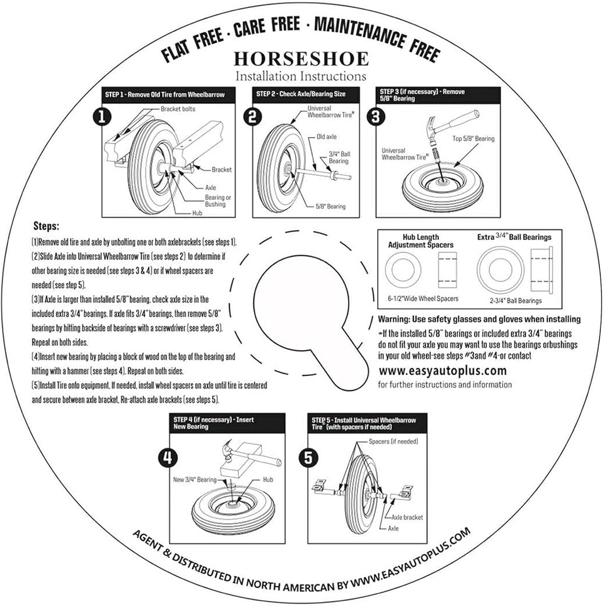 2Pk 4.80/4.00-8 Flat Free Solid Wheelbarrow Tire with Steel Rim B9390