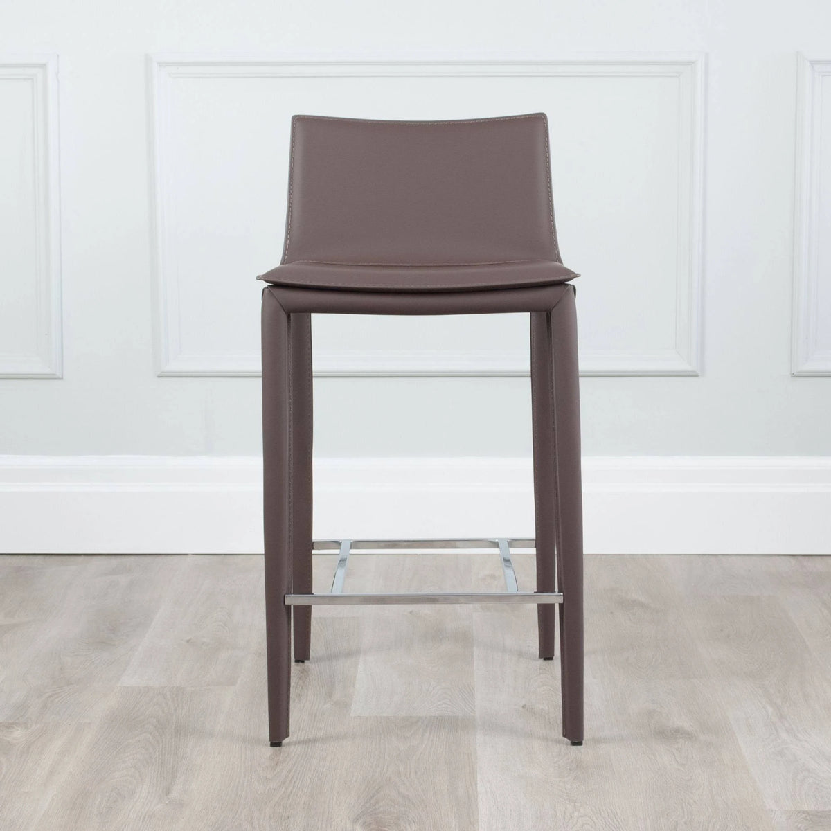Black Leather Wrapped Counter Stool with Steel Frame F383
