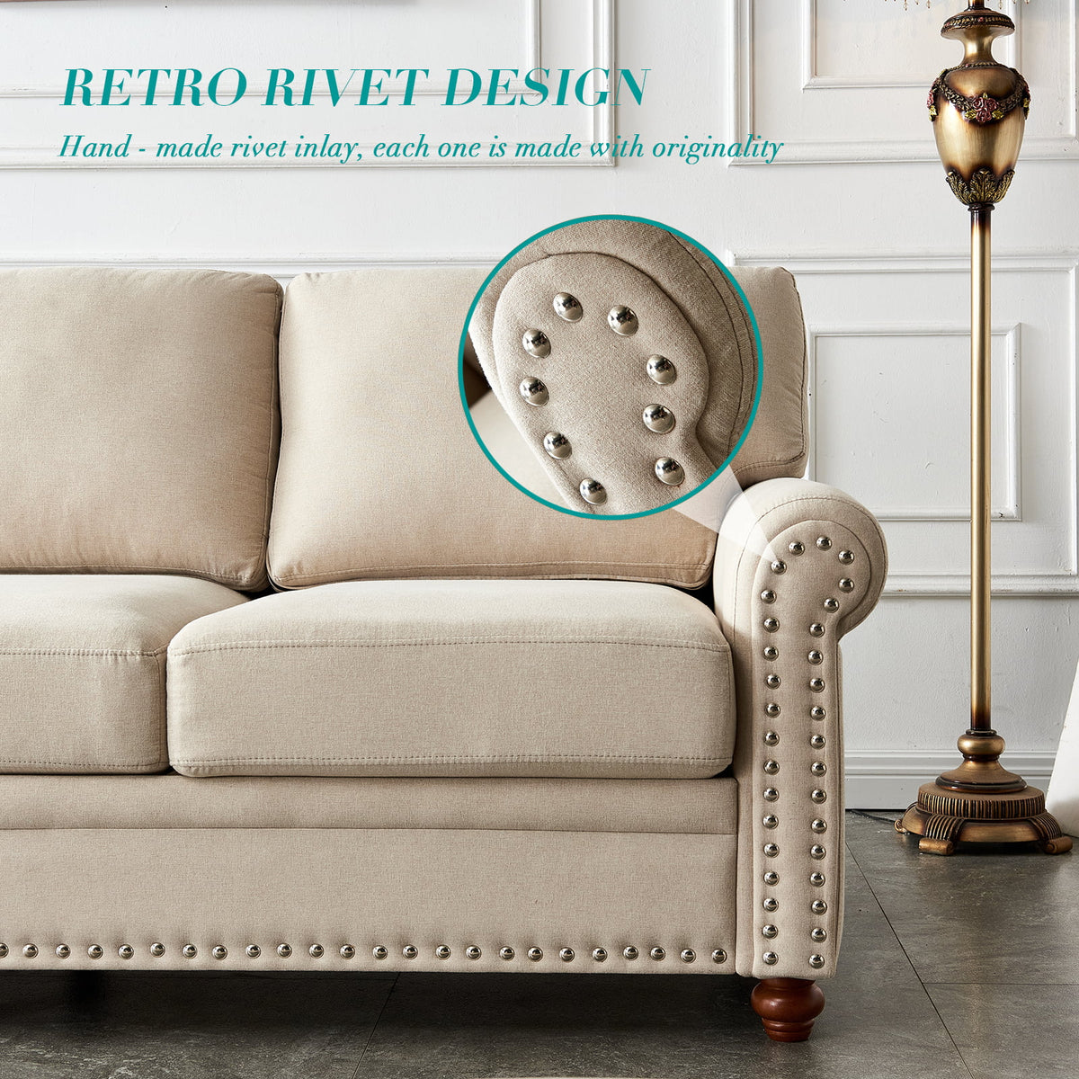 3 Seater Polyester Sofa with Storage and Removable Cushions Q594