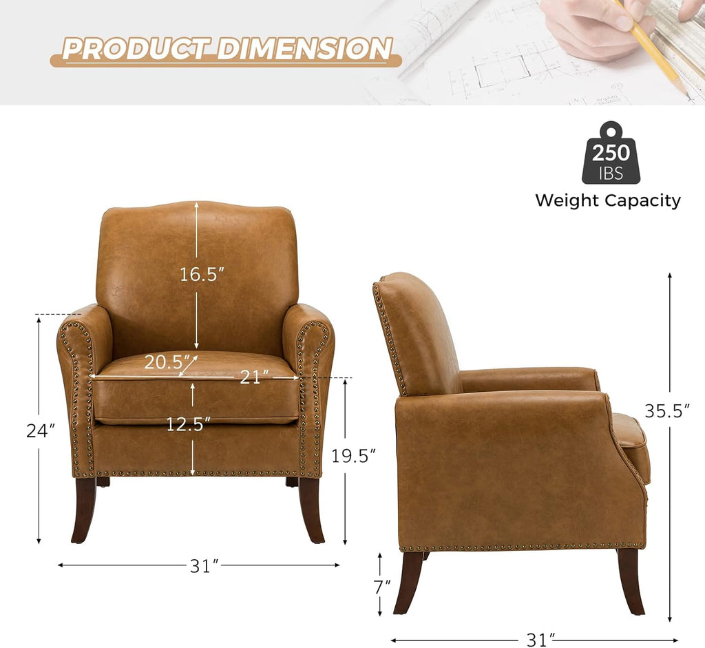 Faux Leather Accent Armchair Set Of 2 with Solid Wood Legs V917151