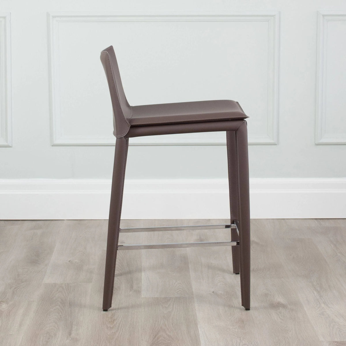 Black Leather Wrapped Counter Stool with Steel Frame F383