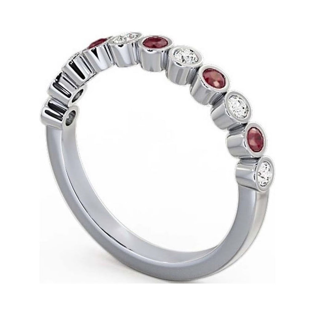 14K White Gold Eternity Band with Natural Diamond and Ruby H8637
