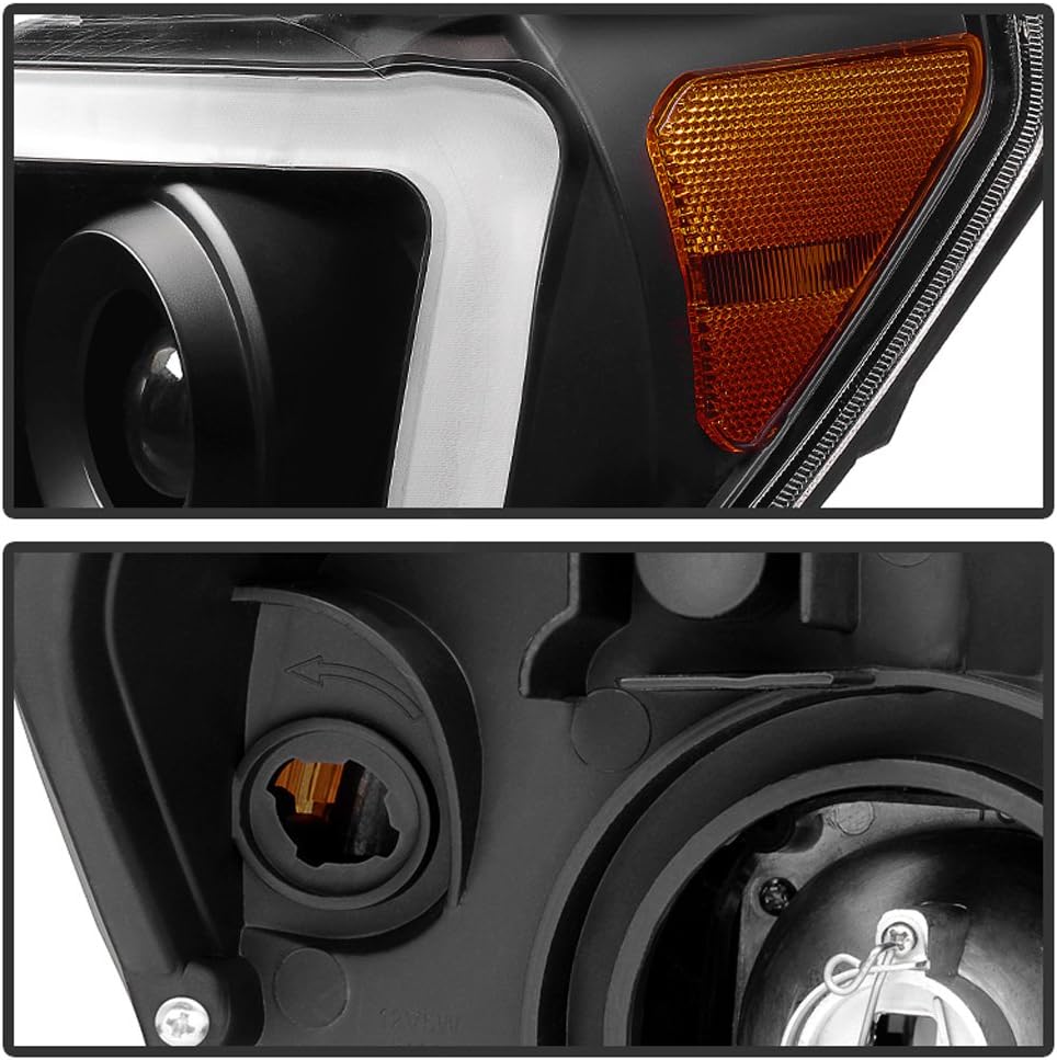 Black LED Tube Projector Headlights Pair M726