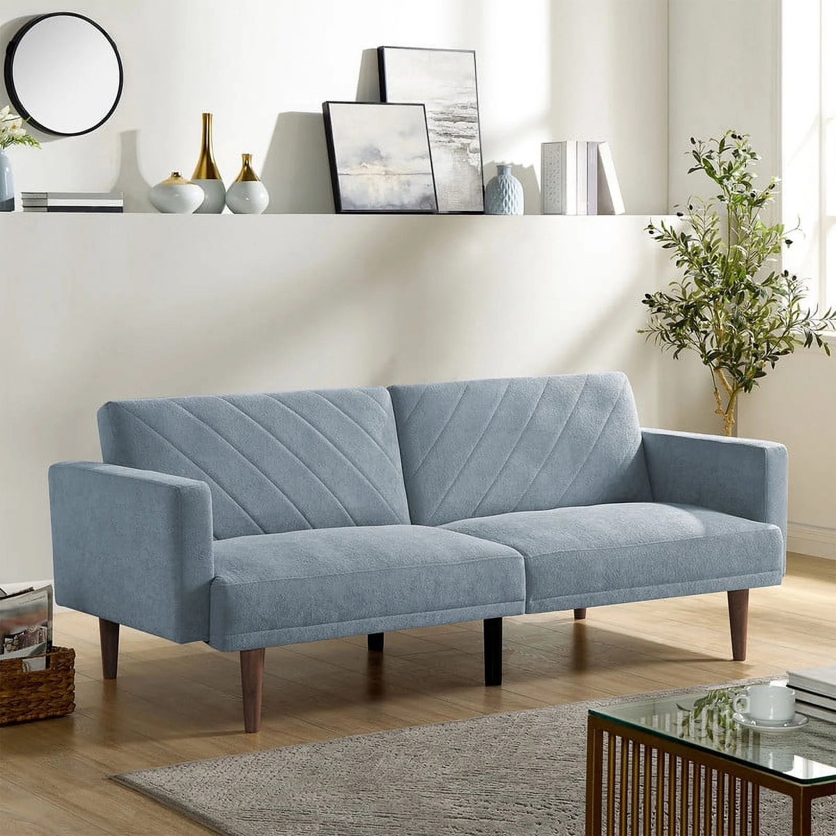 Blue Convertible Futon Sofa Bed E231