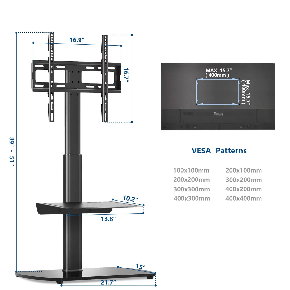 Universal Floor TV Stand up to 65 inch Black O877