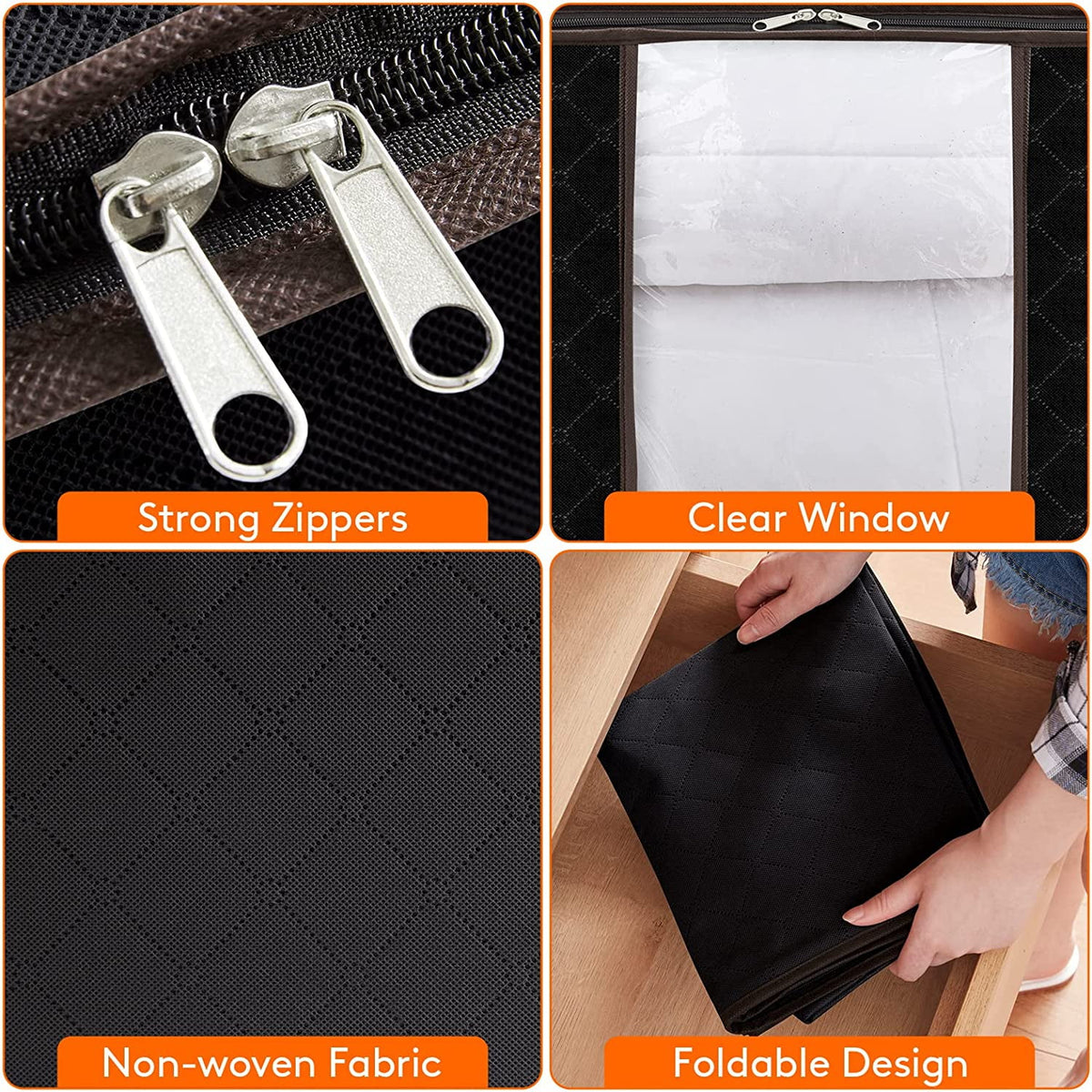 3 Pack 90L Black Clothes Storage Bag with Sturdy Zipper M9527