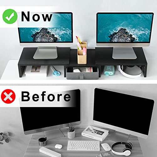 Dual Monitor Stand Riser with Drawer Adjustable (Rustic Brown) V229311