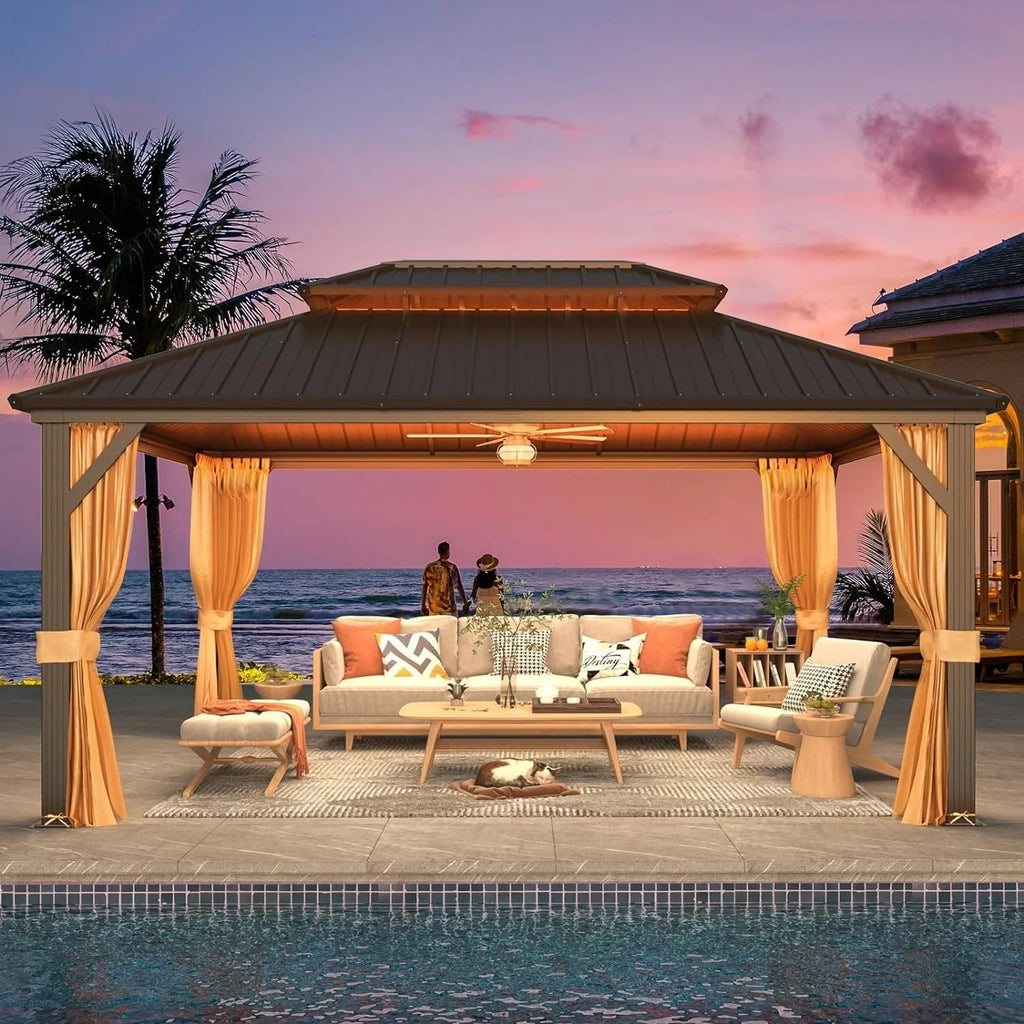 Outdoor Hardtop Gazebo with Galvanized Steel Double Roof & Aluminum Frame 12'x16' L843670