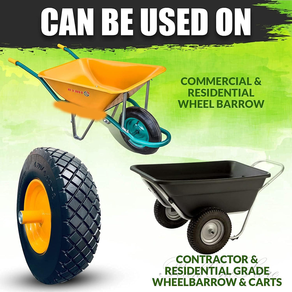 2Pk 4.80/4.00-8 Flat Free Solid Wheelbarrow Tire with Steel Rim B9390