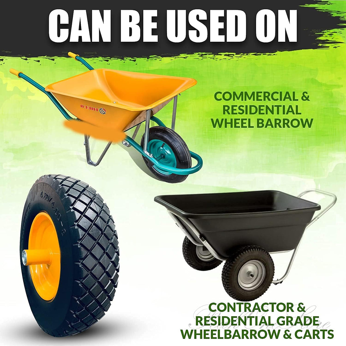 2Pk 4.80/4.00-8 Flat Free Solid Wheelbarrow Tire with Steel Rim B9390