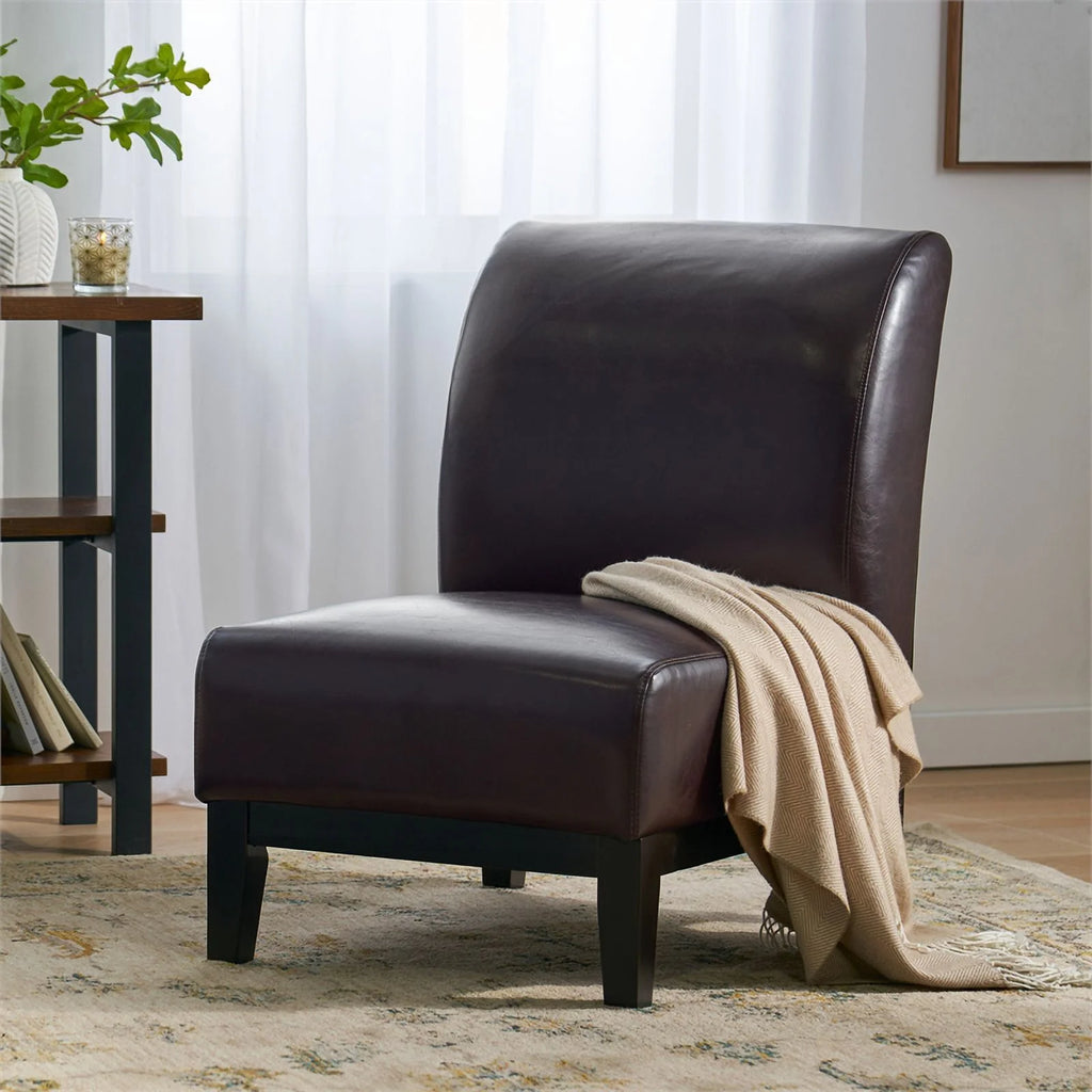 Brown Leather Slipper Chair F63619