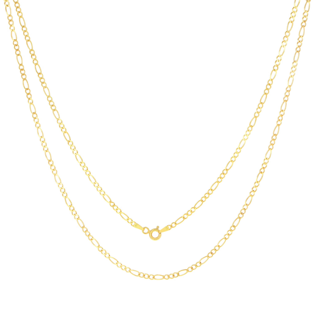 10k Yellow Gold Solid Figaro Chain Link Pendant Necklace 16" - 24" I566202