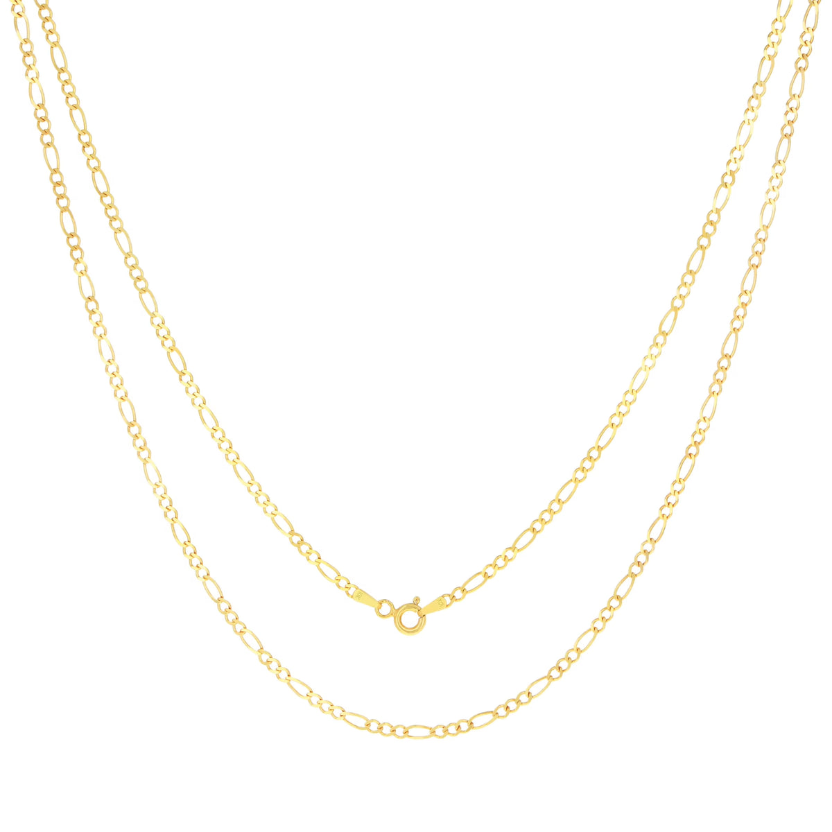 10k Yellow Gold Solid Figaro Chain Link Pendant Necklace 16" - 24" I566202