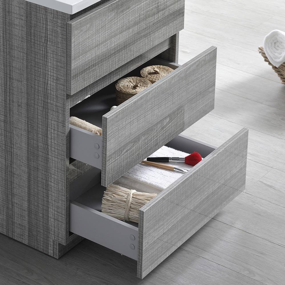 Glossy Ash Gray Free Standing Bathroom Cabinet with Integrated Sink C740320