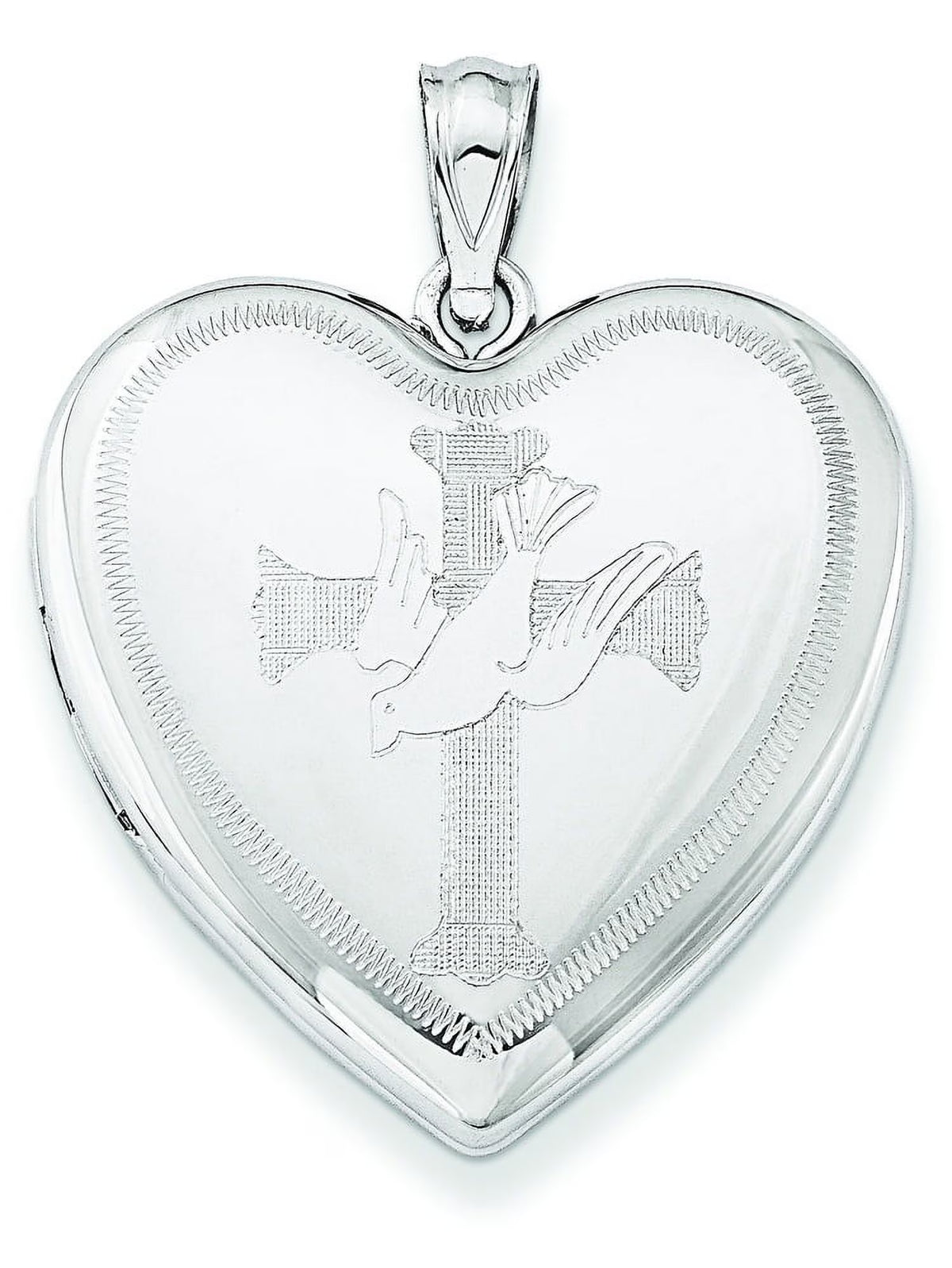 Sterling Silver Rhodium-plated Dove Cross Heart Locket E7147