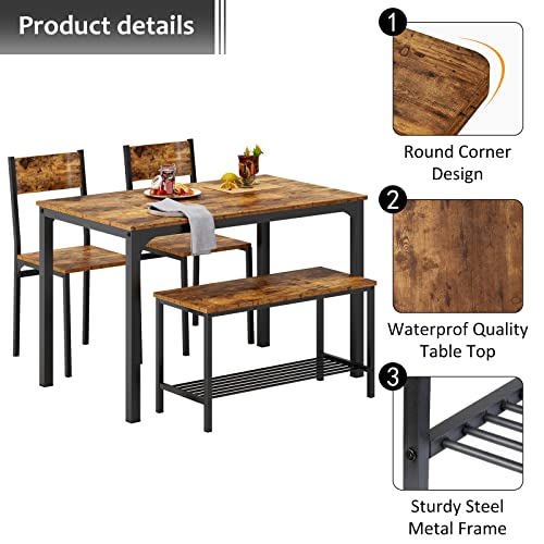 4-Piece Kitchen Table and 2 Chairs with Bench M849