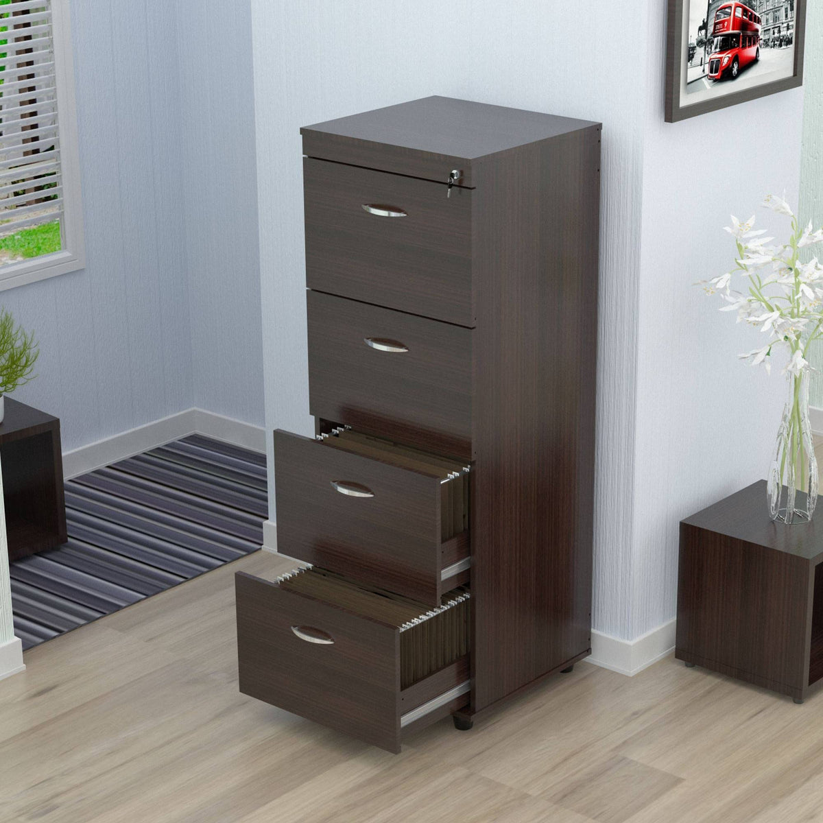 4-Drawer Espresso File Cabinet V7552