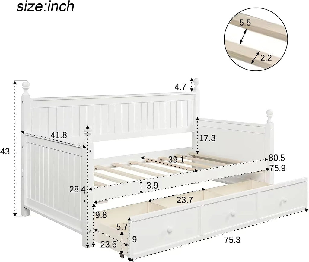White Wood Daybed with Drawers B904