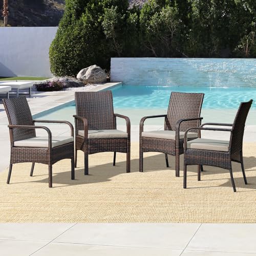 Outdoor Dining Chairs Set of 4 Stackable Wicker D7298