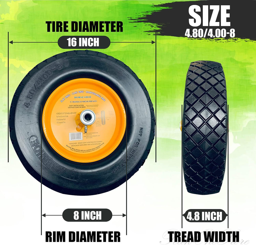 2Pk 4.80/4.00-8 Flat Free Solid Wheelbarrow Tire with Steel Rim B9390