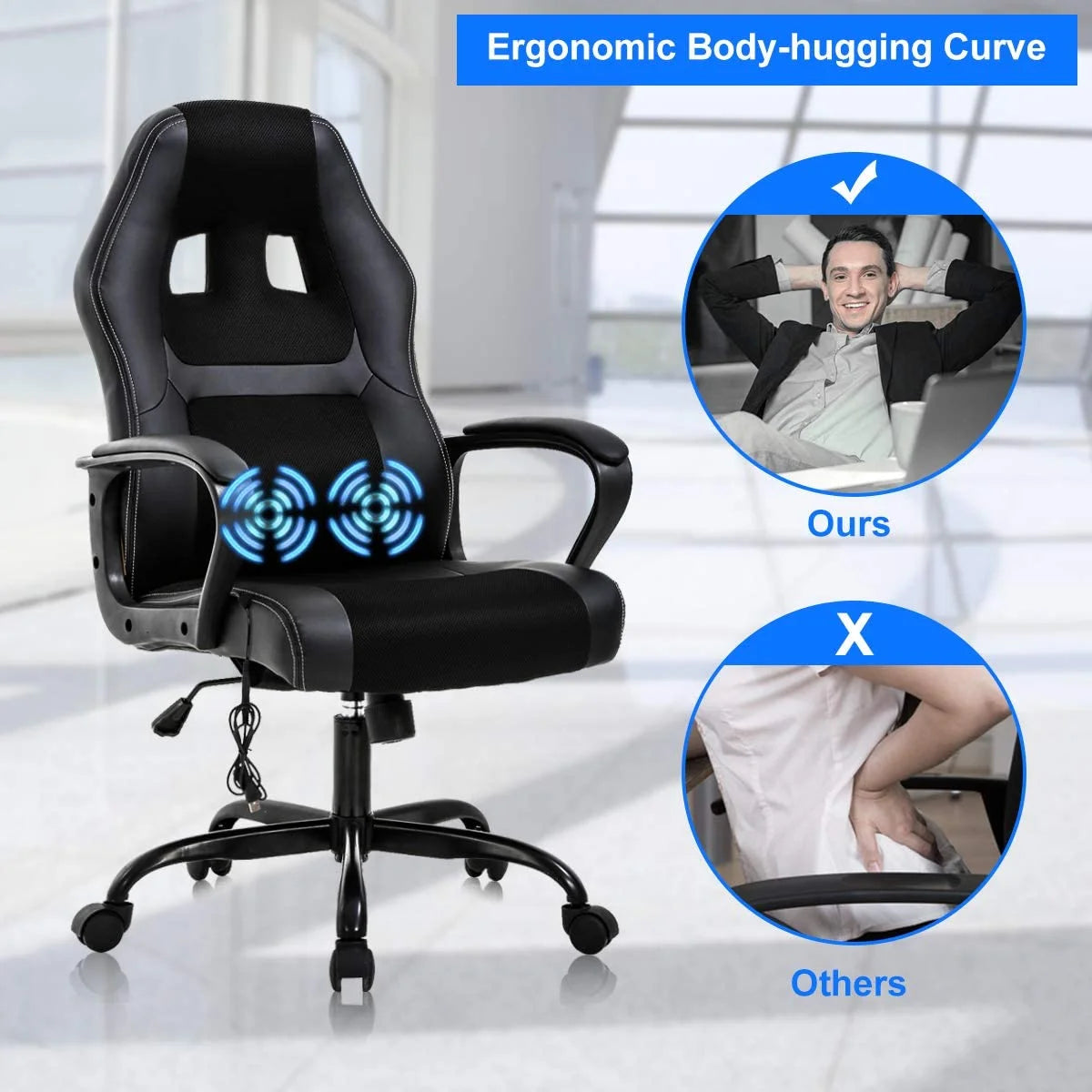 Ergonomic PU Leather High Back Gaming Chair with Lumbar Support T136